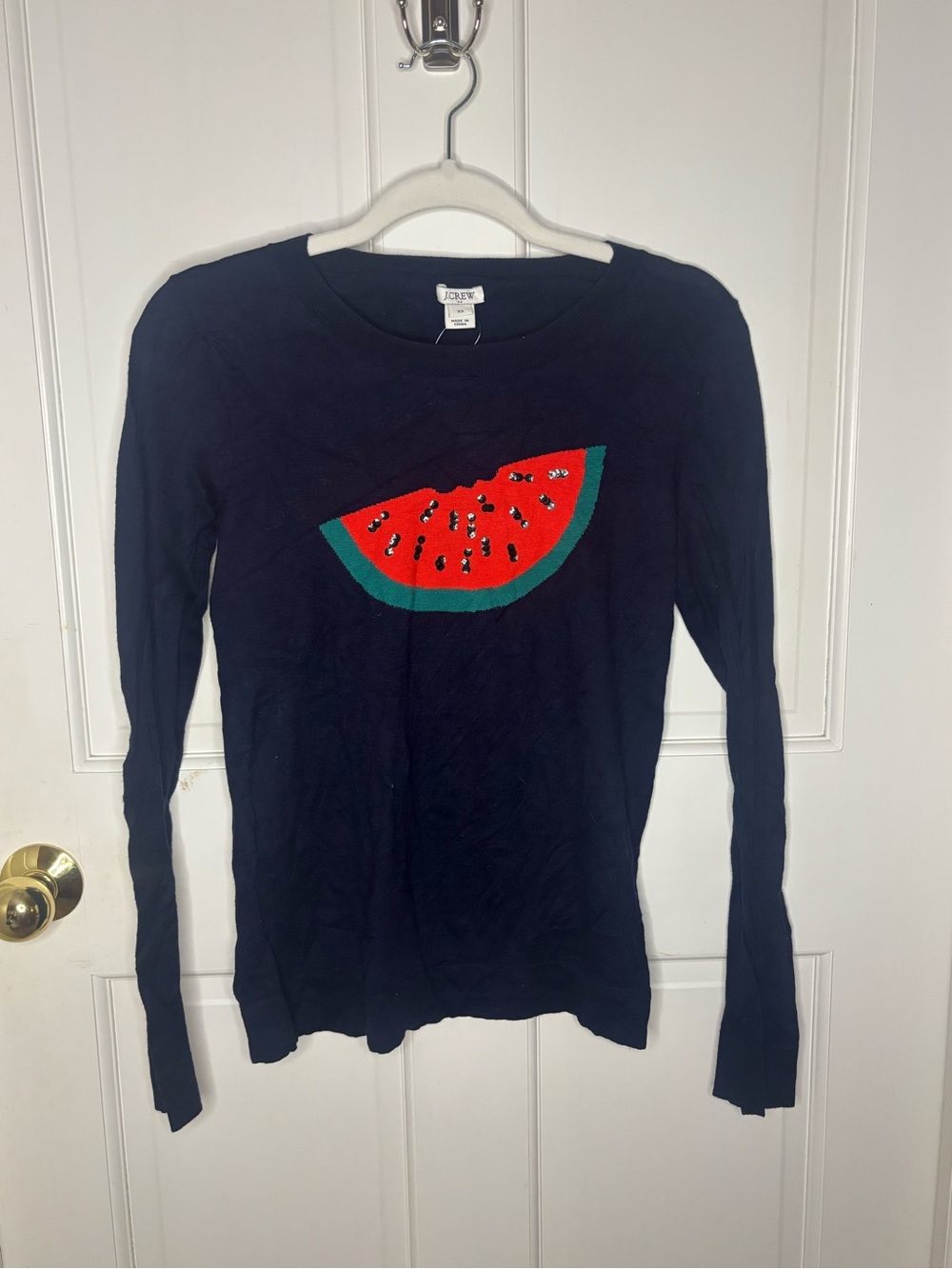 NWT J. Crew Navy Long-Sleeve Watermelon Sweater size XS